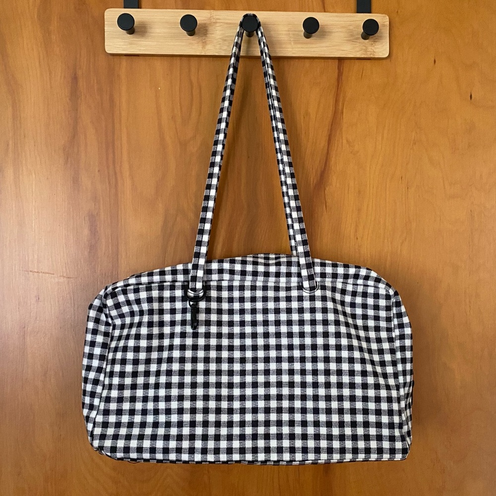 BAGGU Black and White Gingham Shoulder Bag